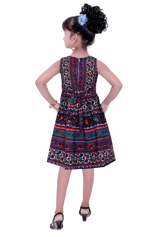 Multicolor Cotton Blend Dress For Baby Girls