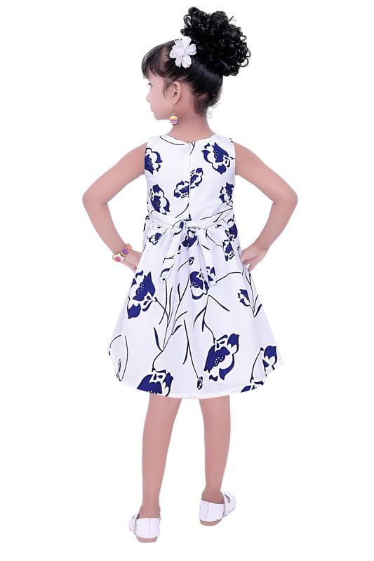 Blue Cotton Blend Dress For Baby Girls