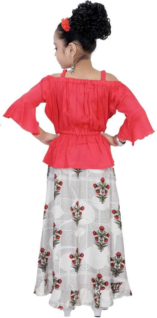 Red Viscose Rayon Kids Apparel Combo For Girls