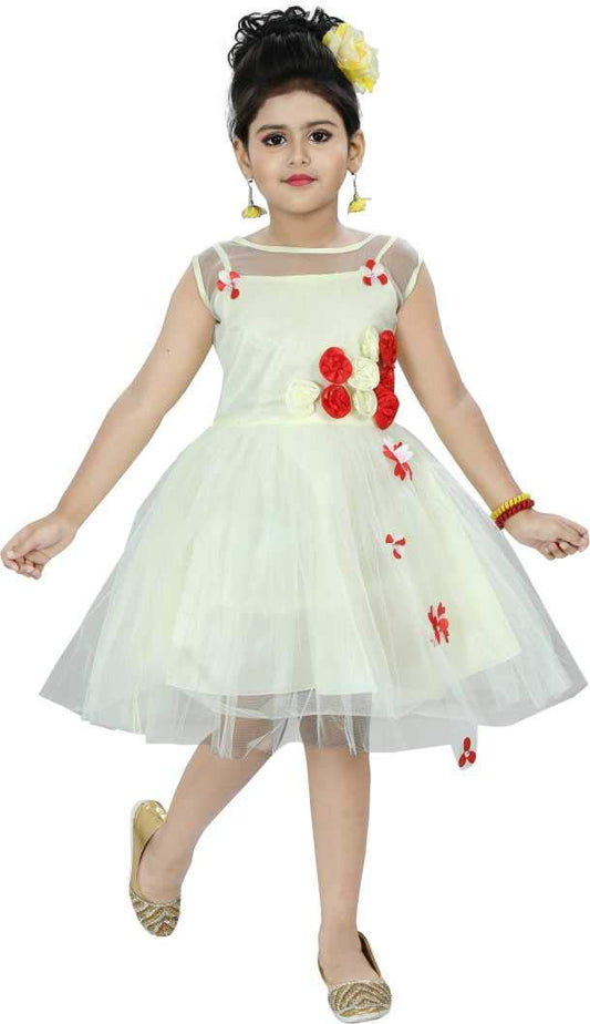 Cream Net Dress For Girls