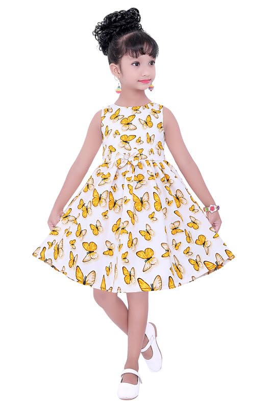 Yellow Cotton Blend Dress For Baby Girls
