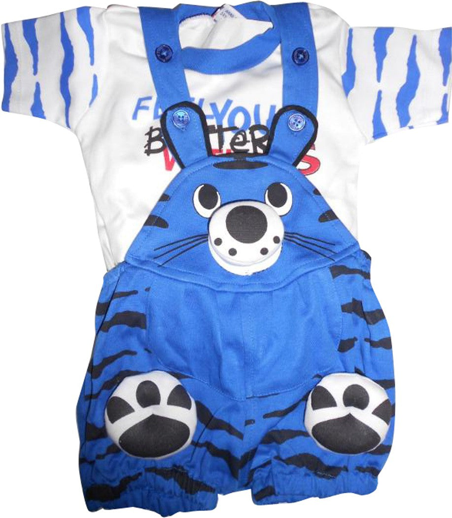 Blue Cotton Blend Kids Dungaree Romper For Boys