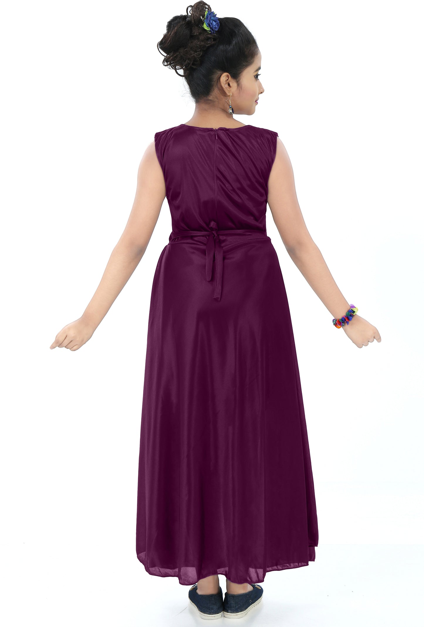 Wine Lycra Blend Dress For Baby Girls