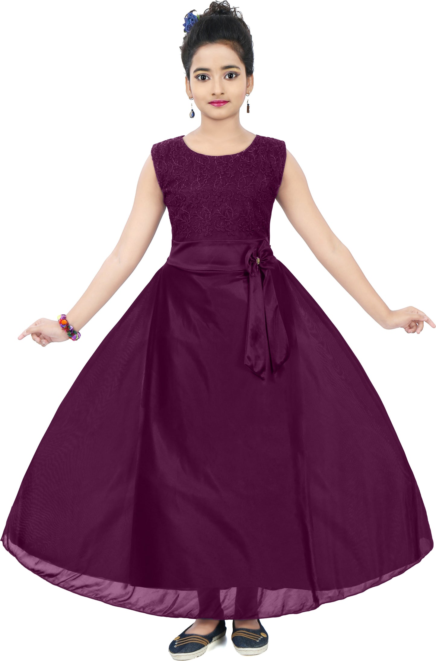Wine Lycra Blend Dress For Baby Girls