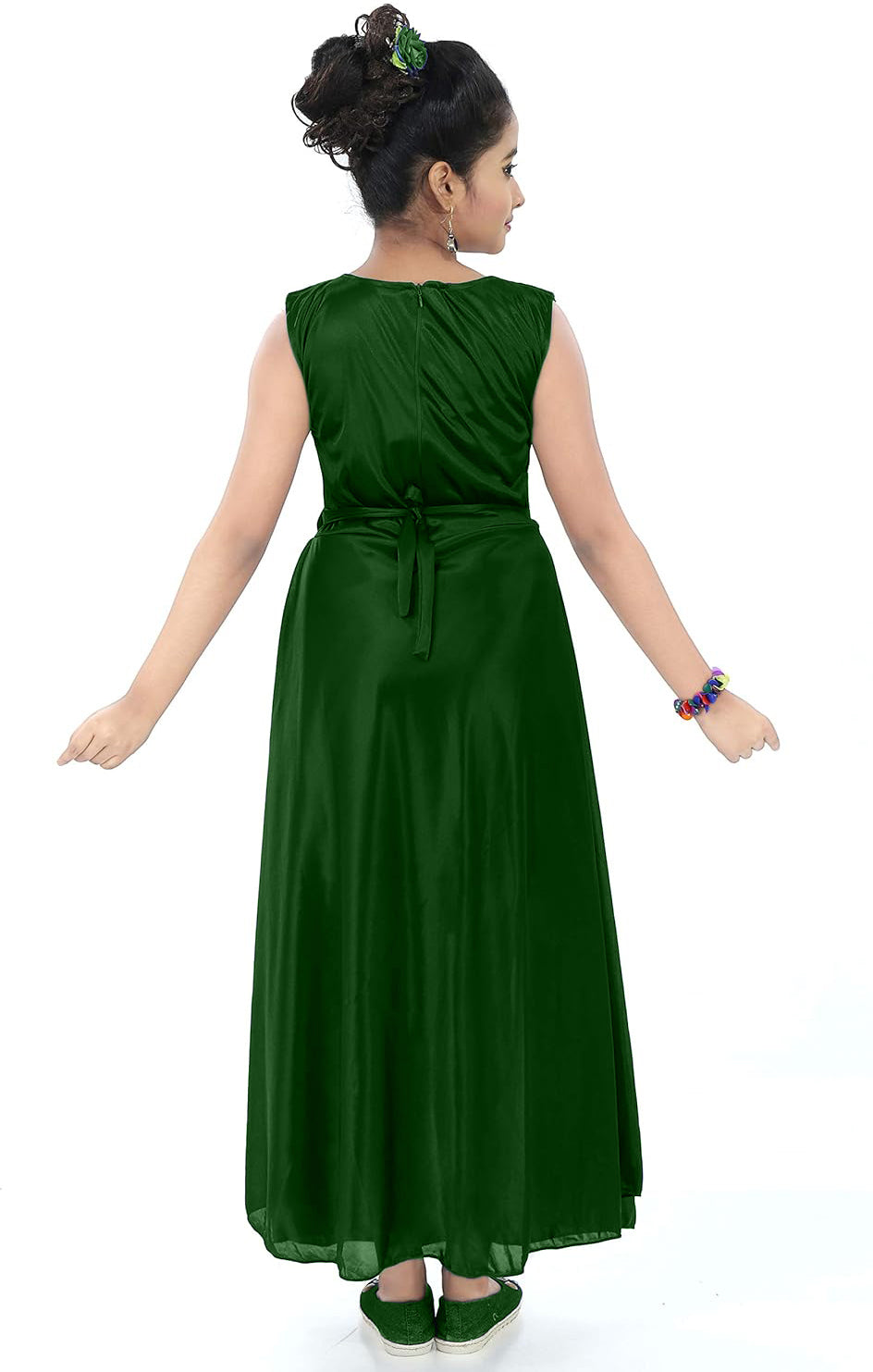 Green Satin Dress For Baby Girls