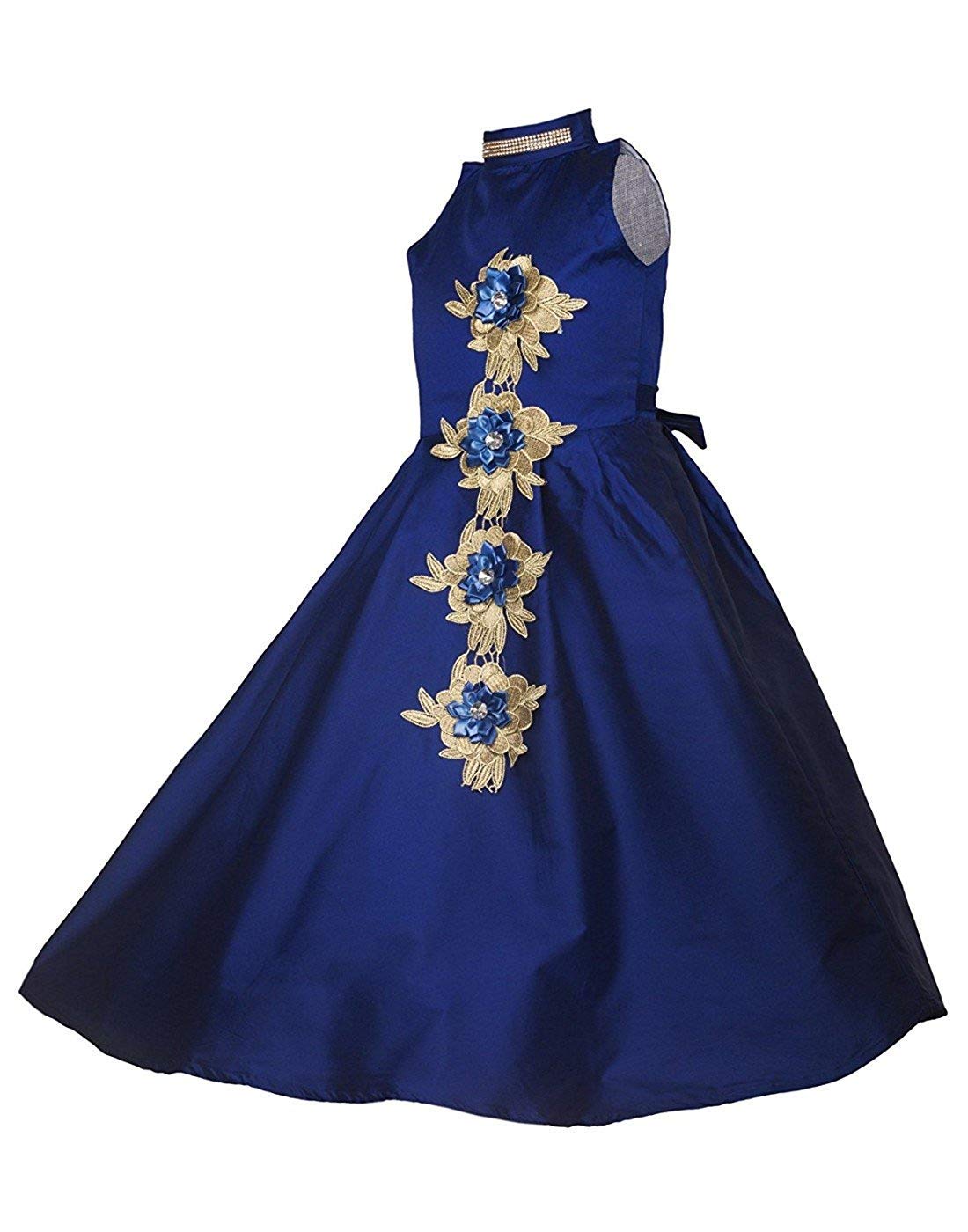 Blue Cotton Blend Dress For Girls