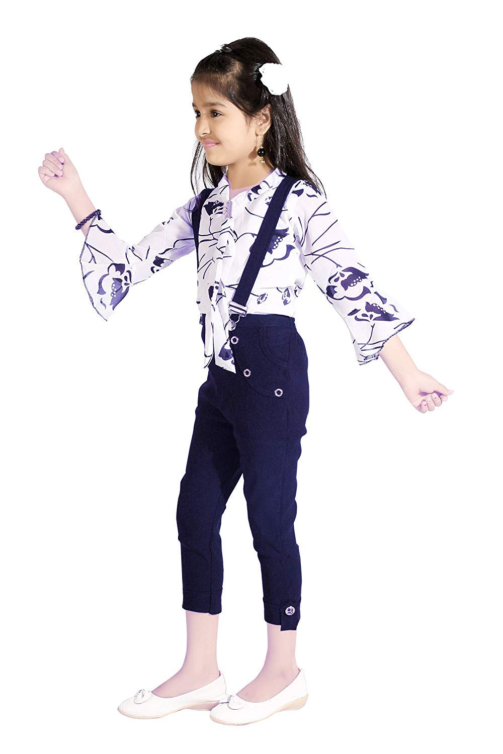 Blue Cotton Blend Kids Dungaree Romper For Girls