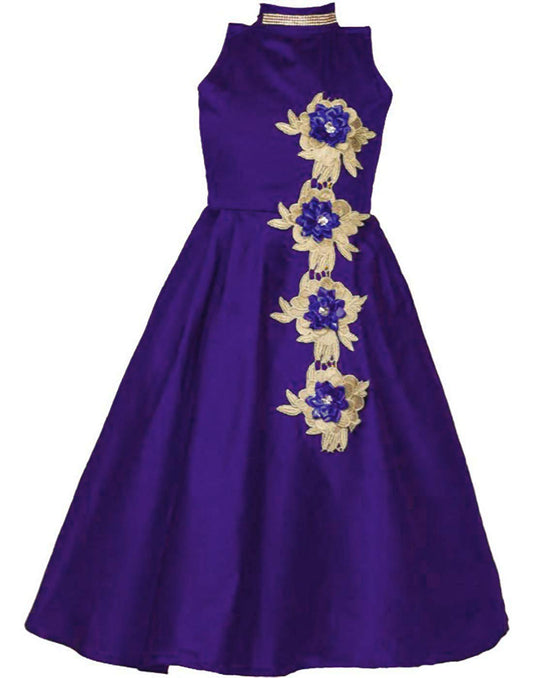 Purple Cotton Blend Dress For Girls