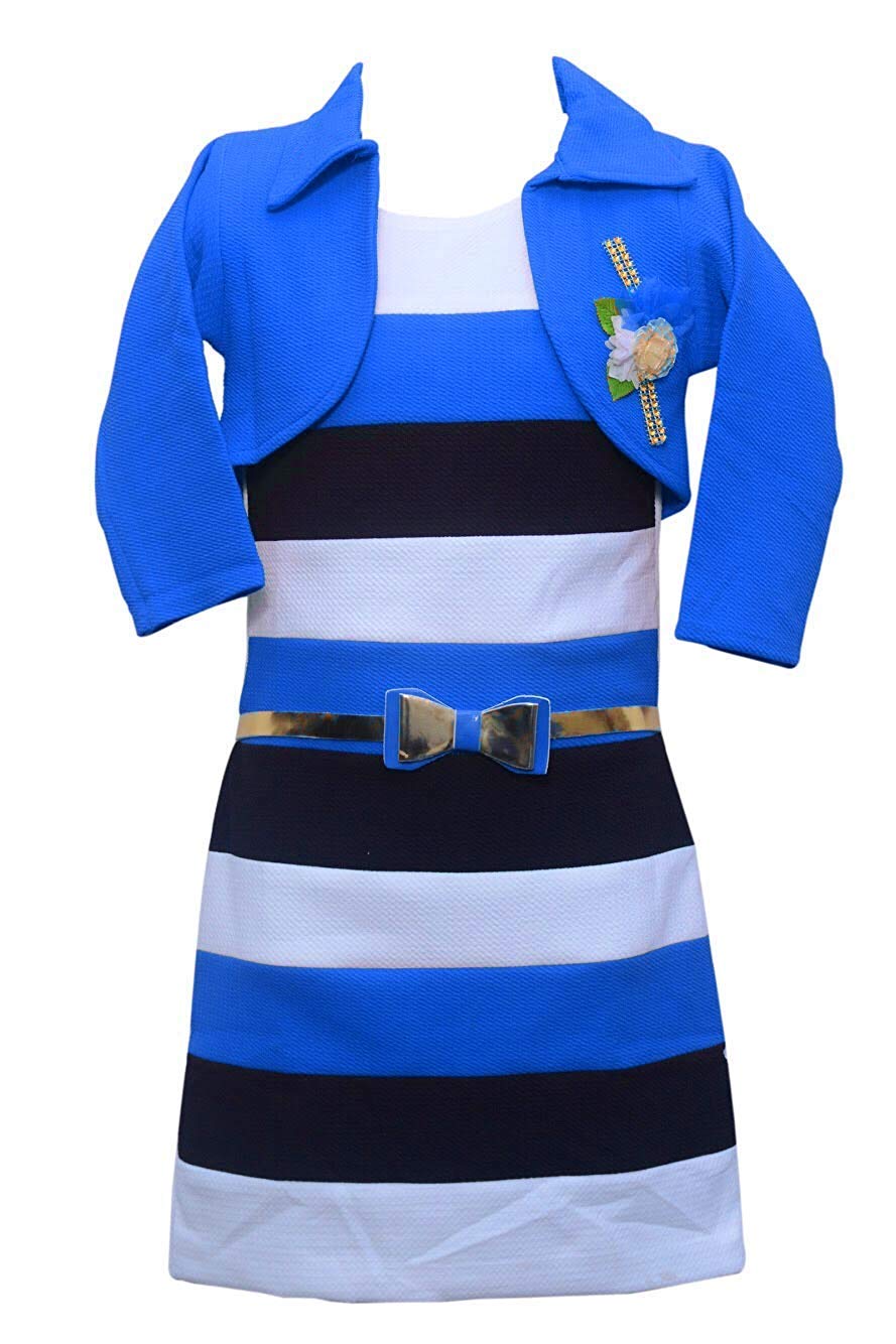 Blue Cotton Blend Dress For Girls
