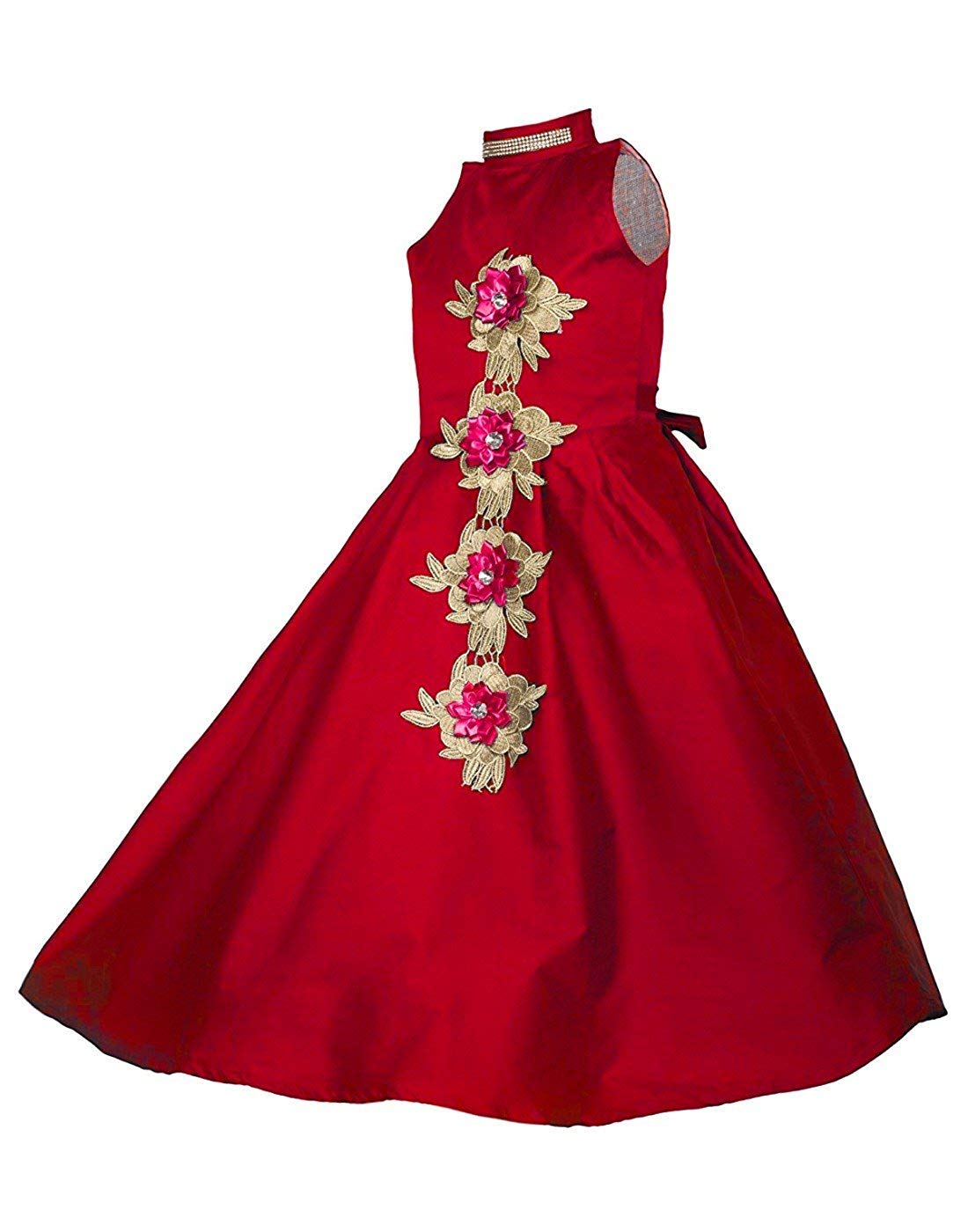 Red Cotton Blend Dress For Girls