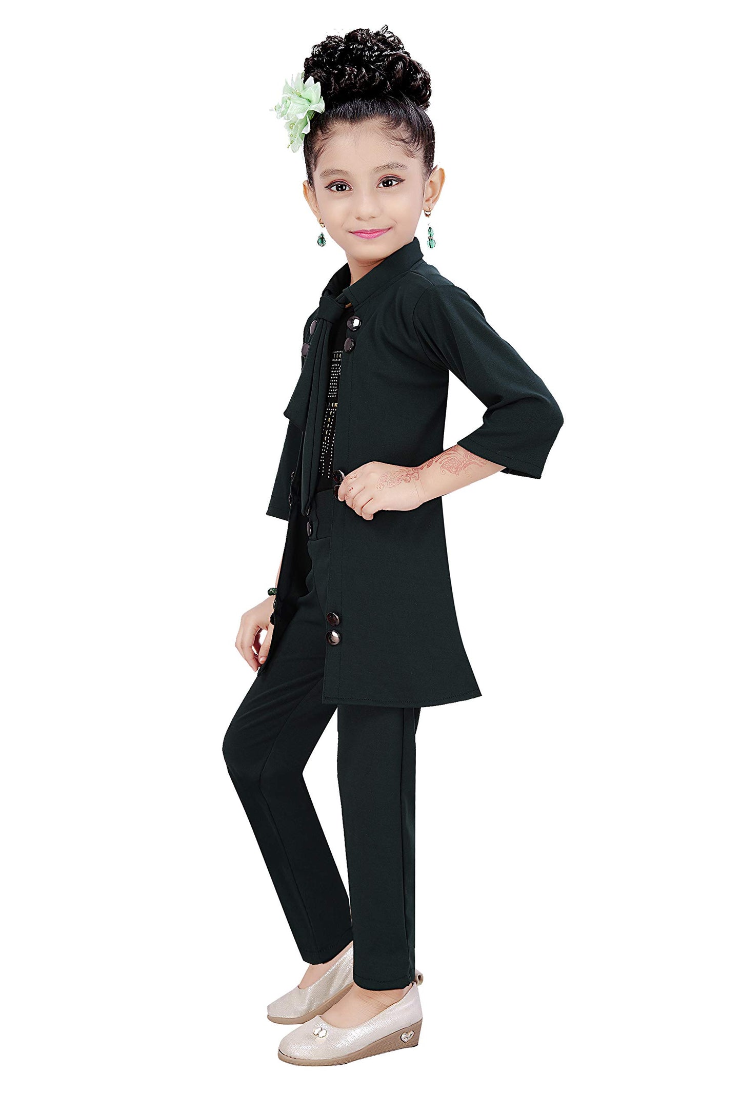 Green Cotton Blend Kids Apparel Combo For Girls