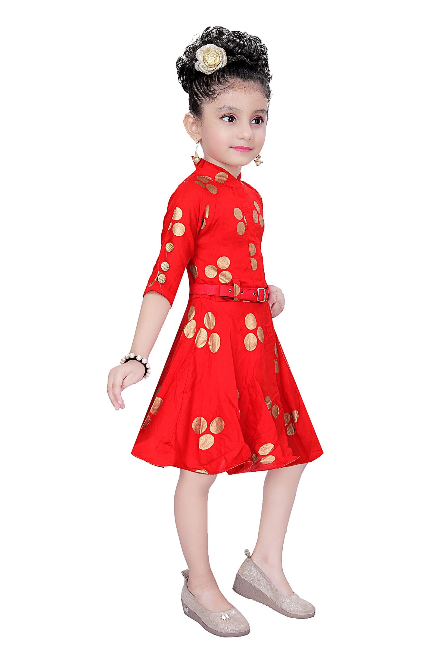 Red Viscose Rayon Dress For Girls