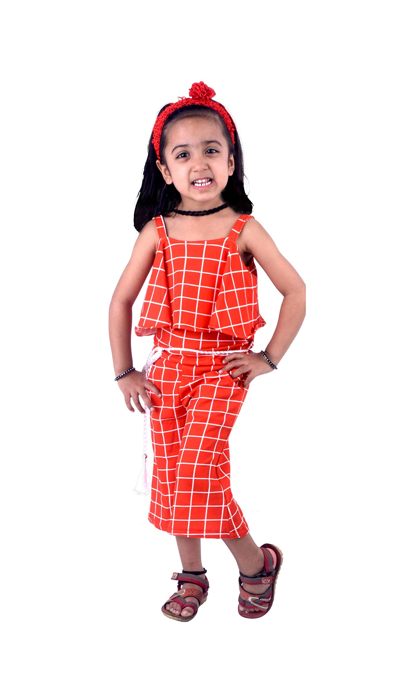 Orange Polycotton Kids Dungaree Romper For Girls