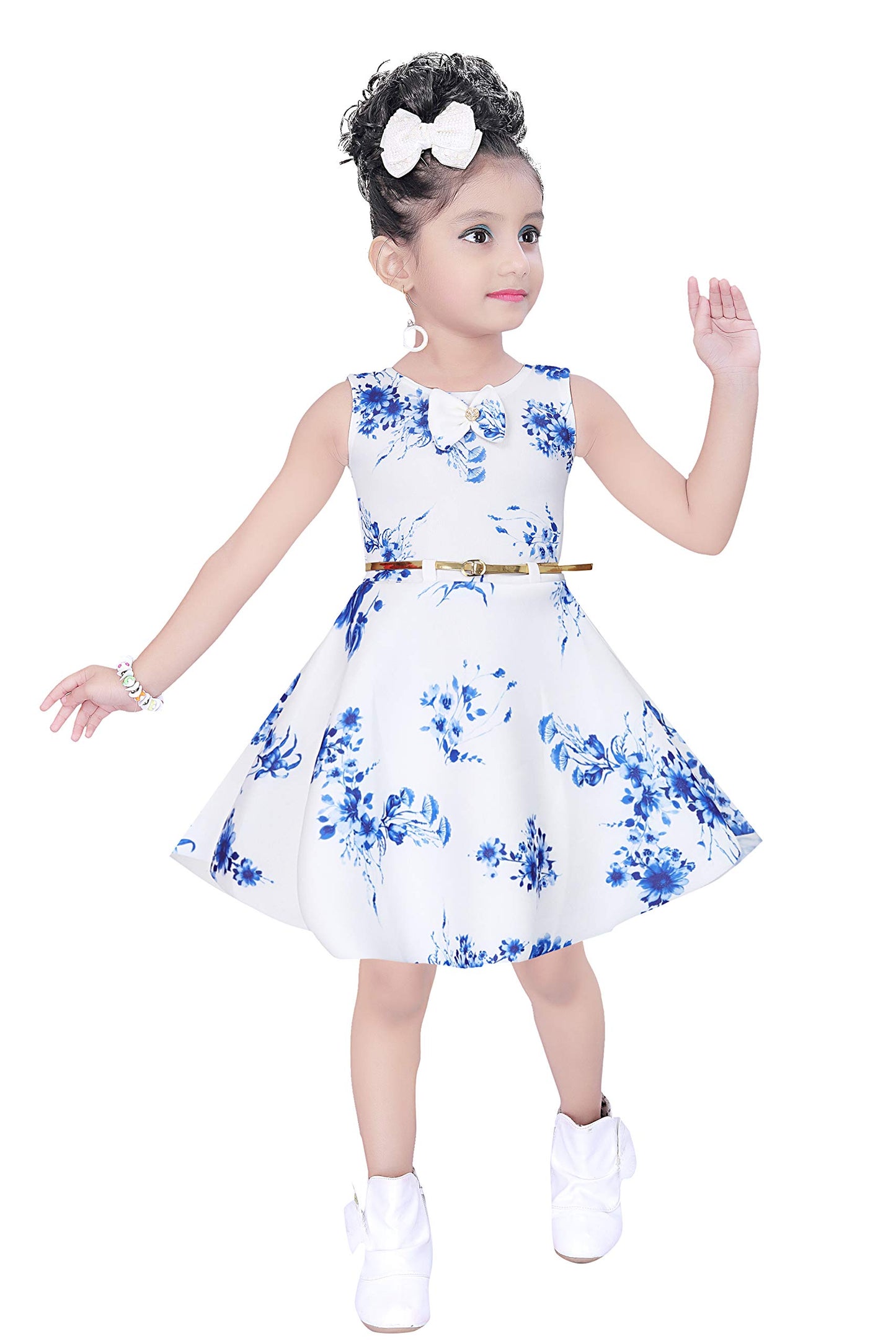 Blue Cotton Blend Dress For Girls