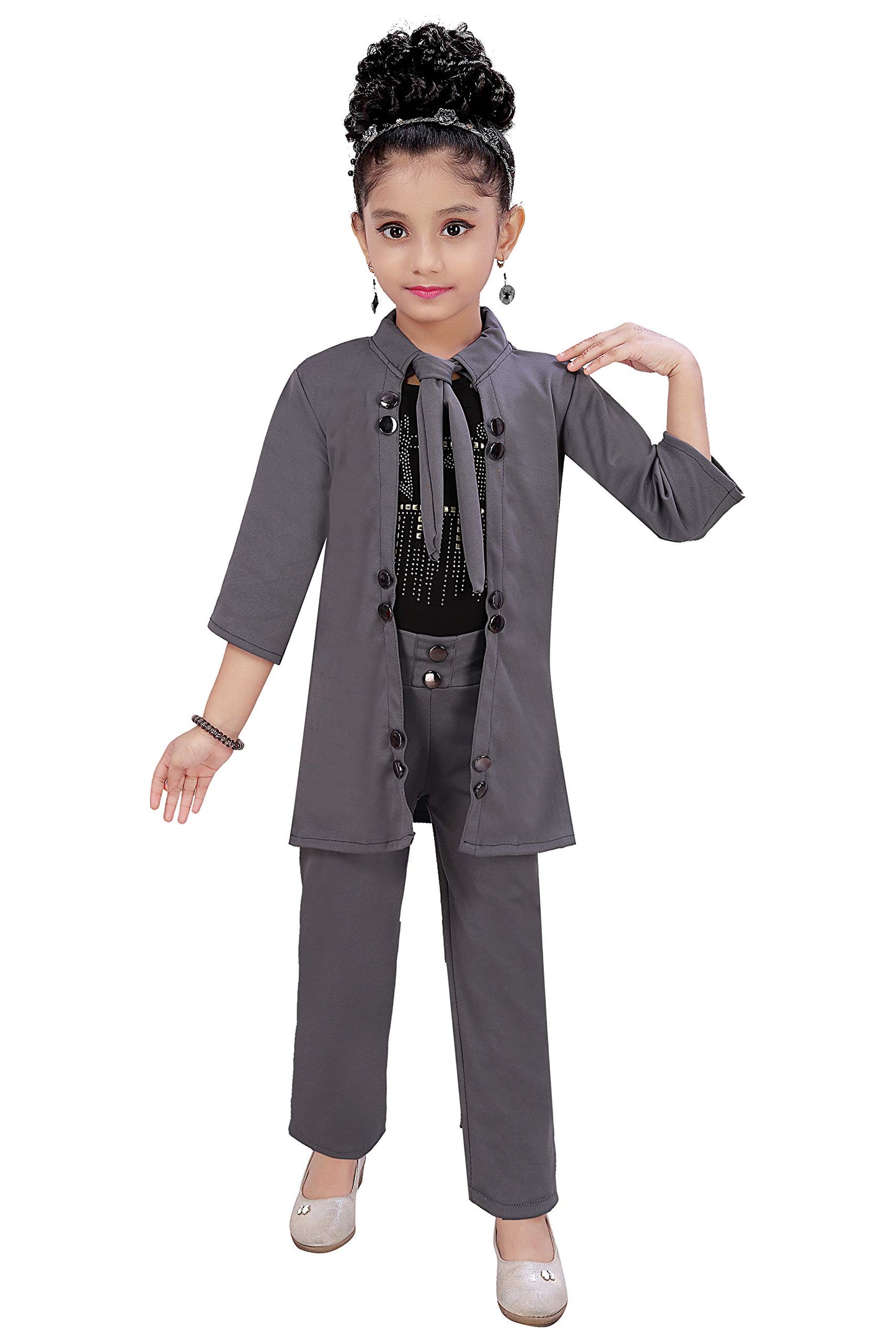 Grey Cotton Blend Kids Apparel Combo For Girls
