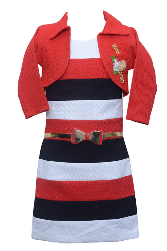 Red Cotton Blend Dress For Girls