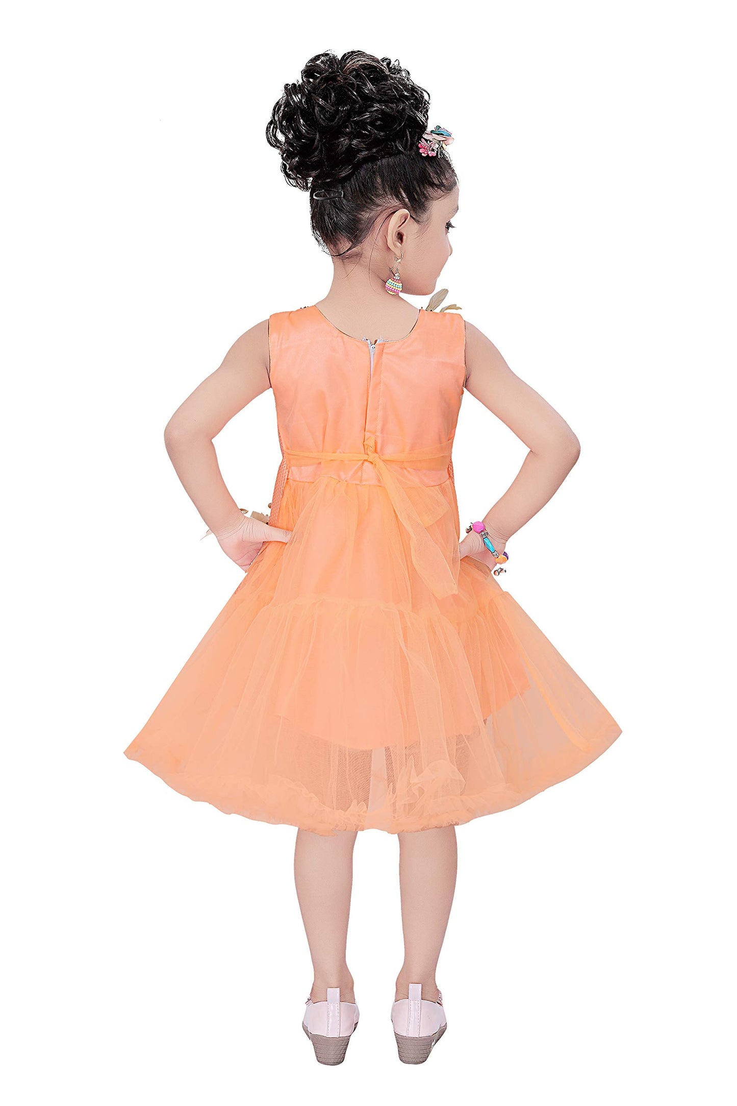 Light Orange Net Dress For Girls