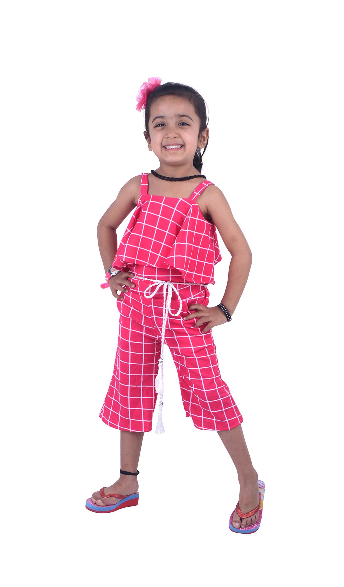 Pink Polycotton Kids Dungaree Romper For Girls
