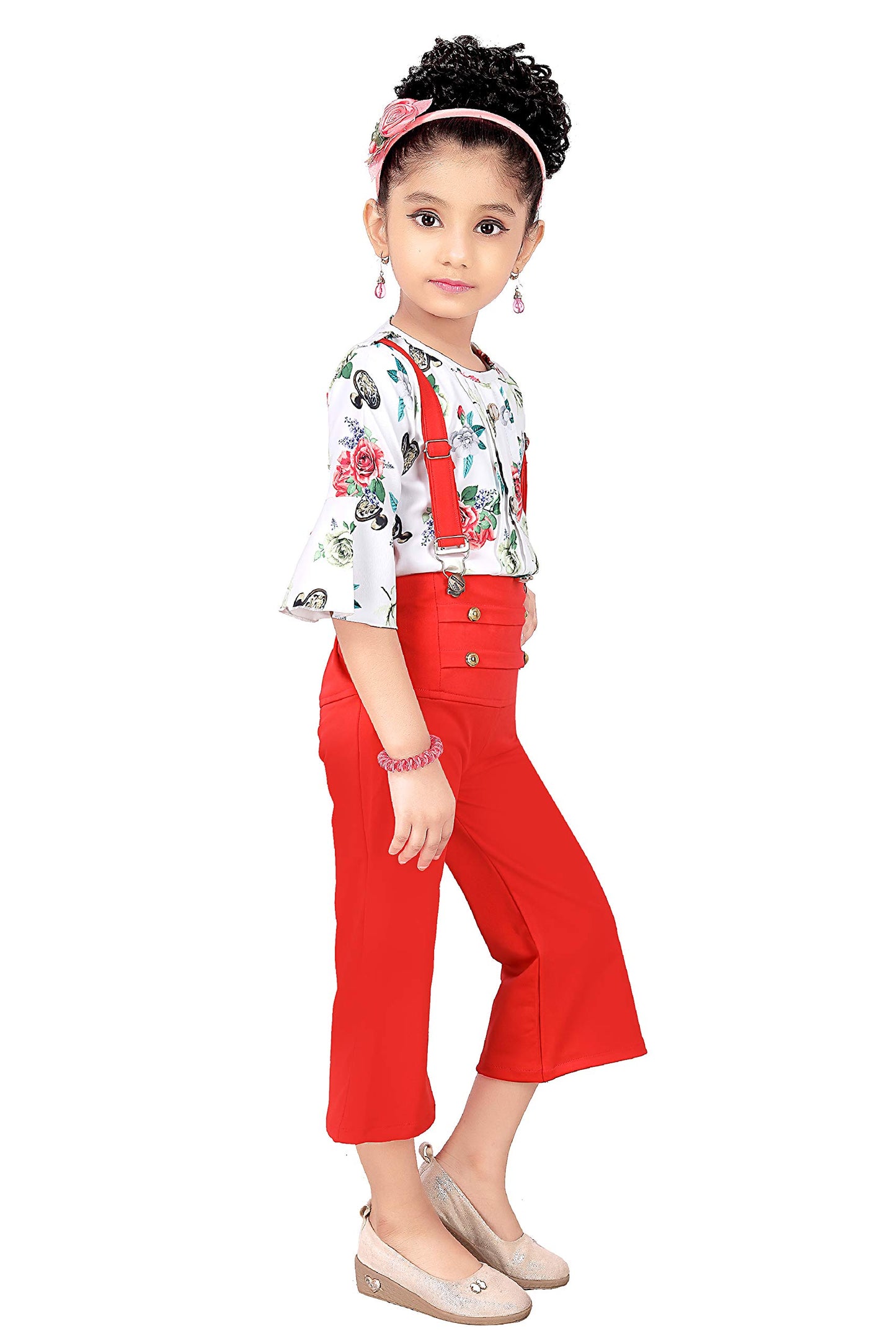 Coral Cotton Blend Kids Dungaree Romper For Girls