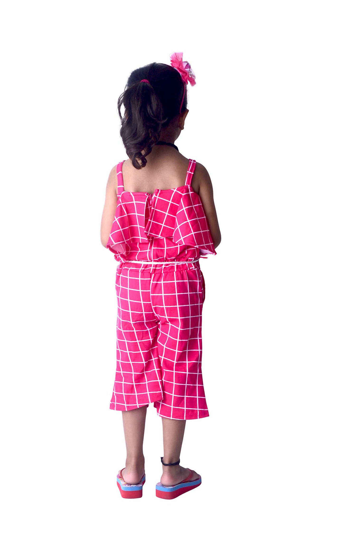 Pink Polycotton Kids Dungaree Romper For Girls