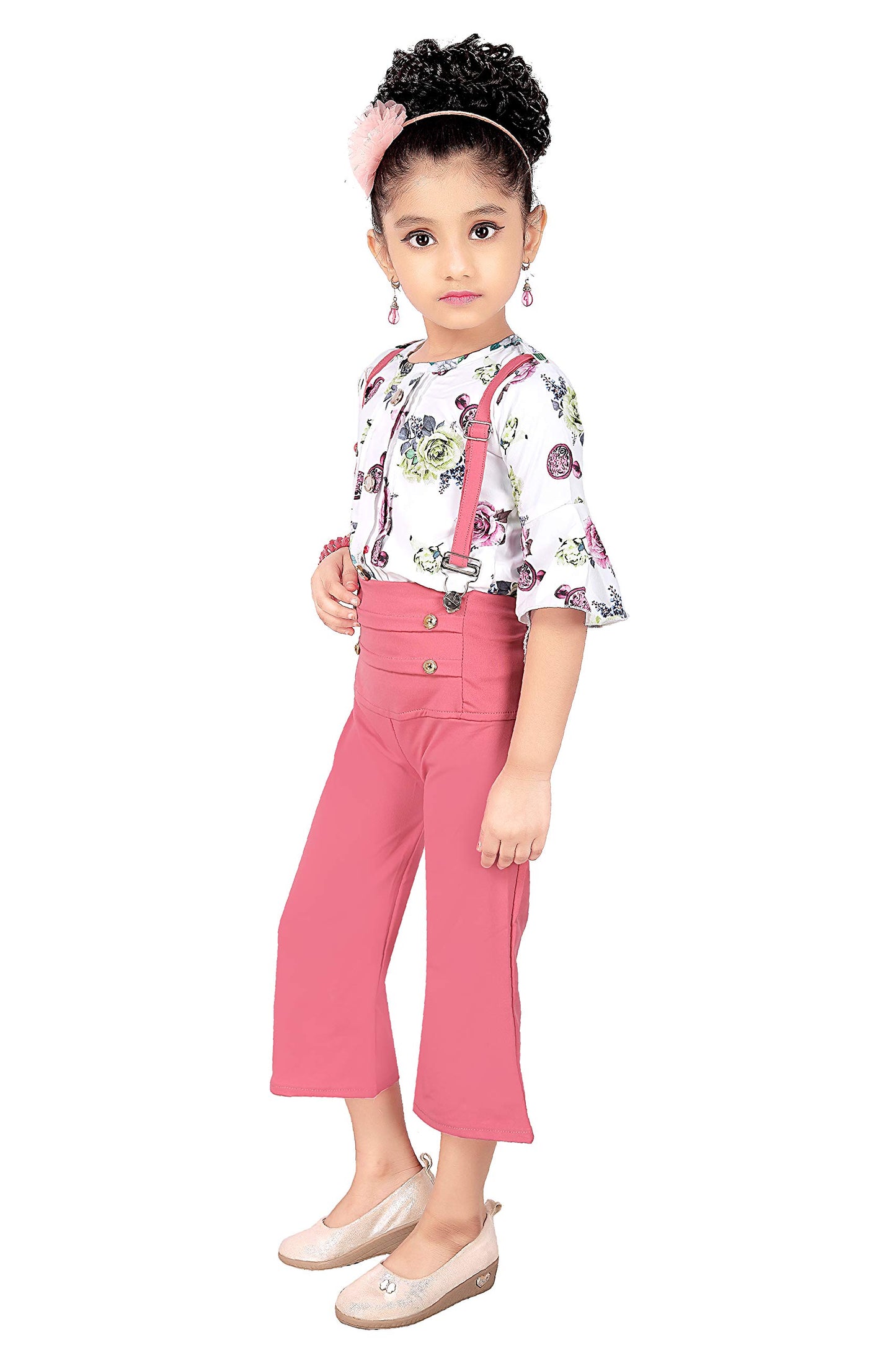 Pink Cotton Blend Kids Dungaree Romper For Girls