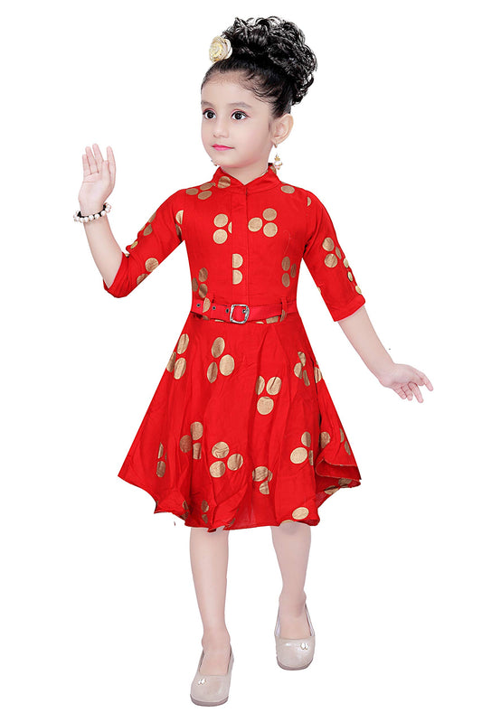 Red Viscose Rayon Dress For Girls
