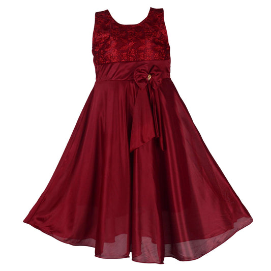 Maroon Satin Dress For Girls