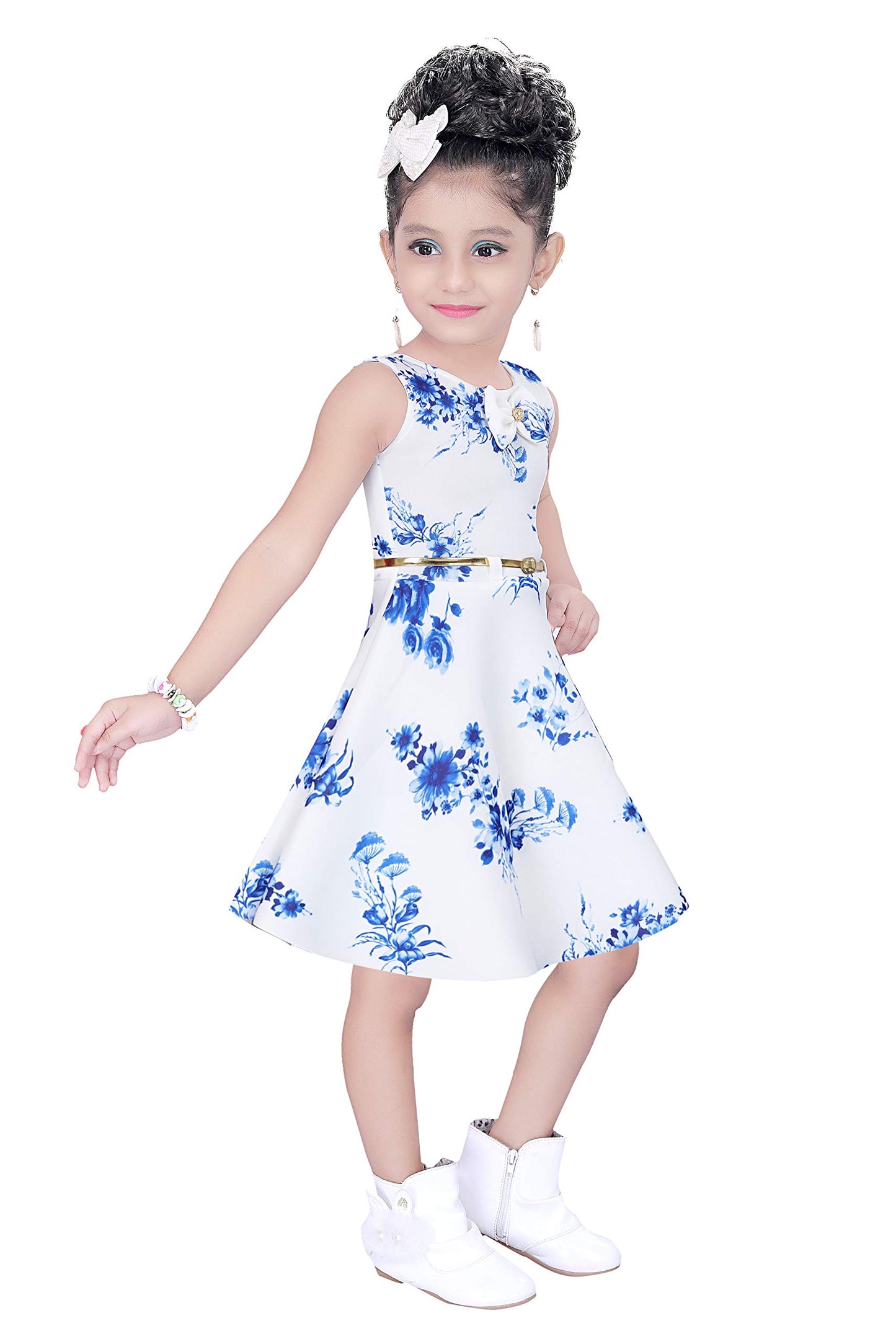 Blue Cotton Blend Dress For Girls