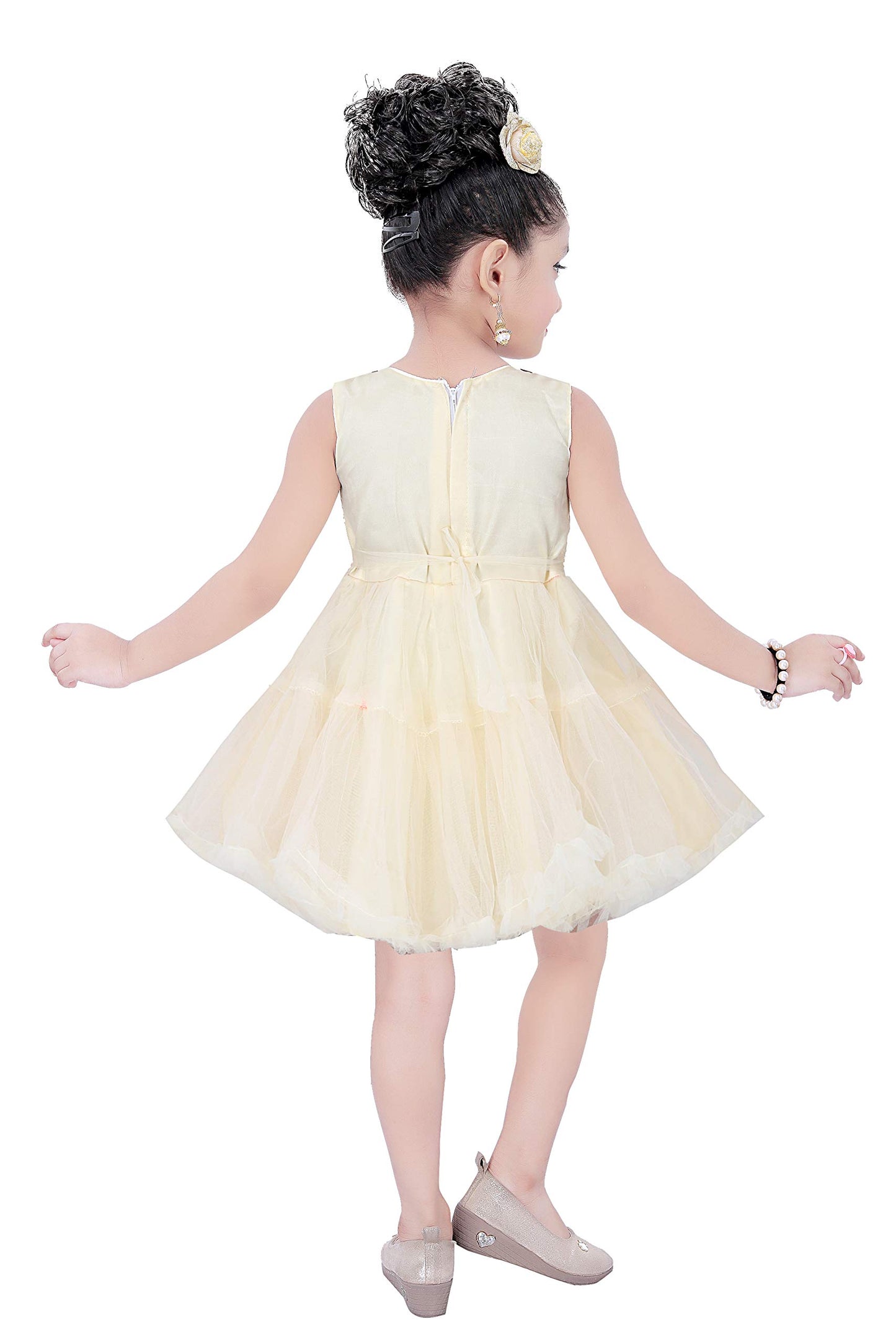 Cream Net Dress For Girls