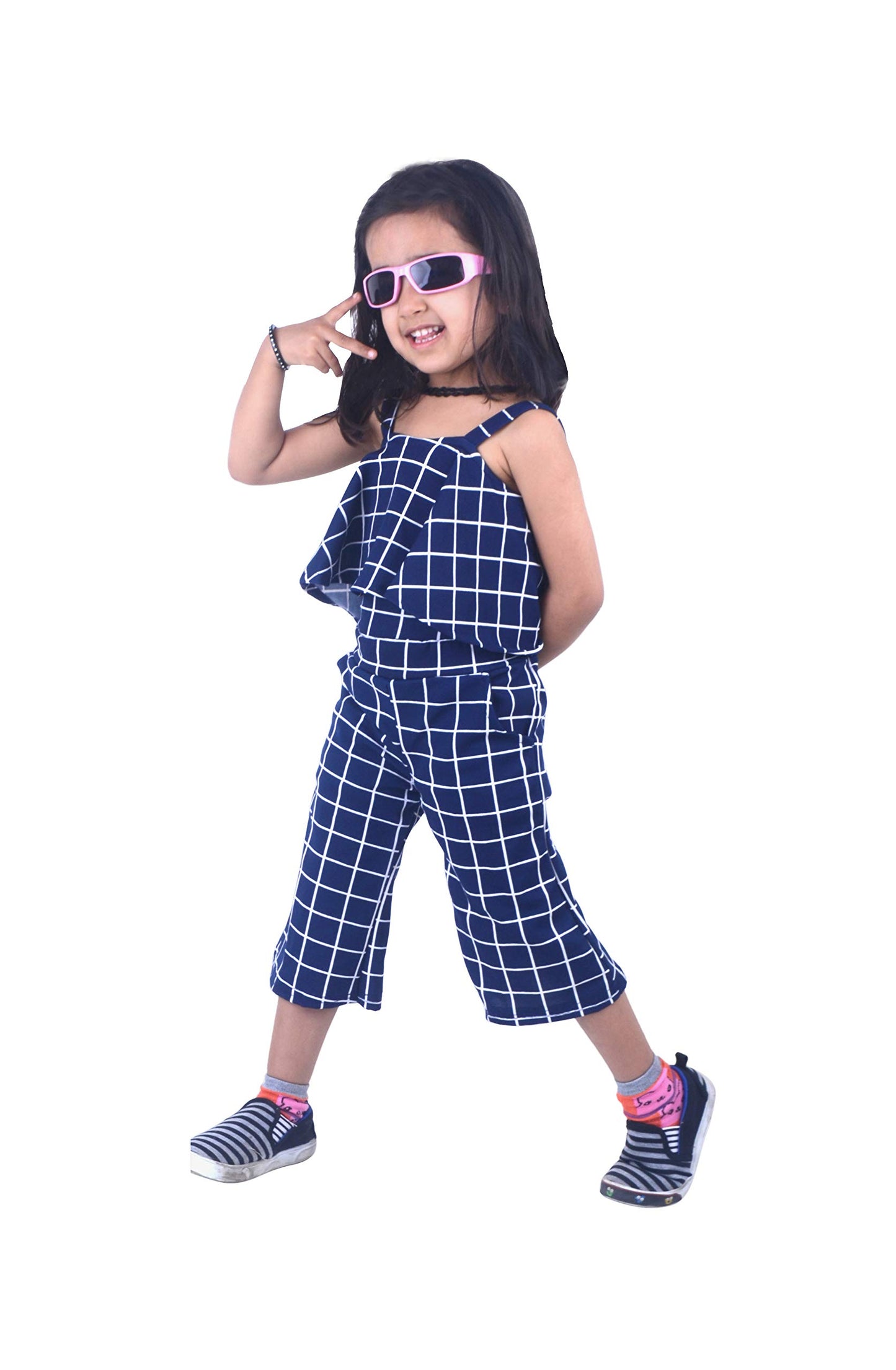Blue Polycotton Kids Dungaree Romper For Girls