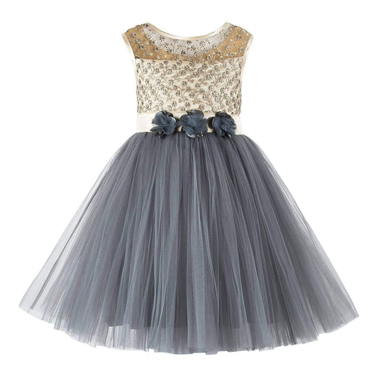 Grey Net Dress For Girls