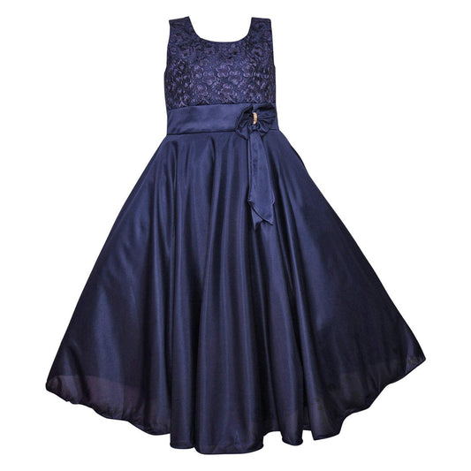 Navy Blue Satin Dress For Girls
