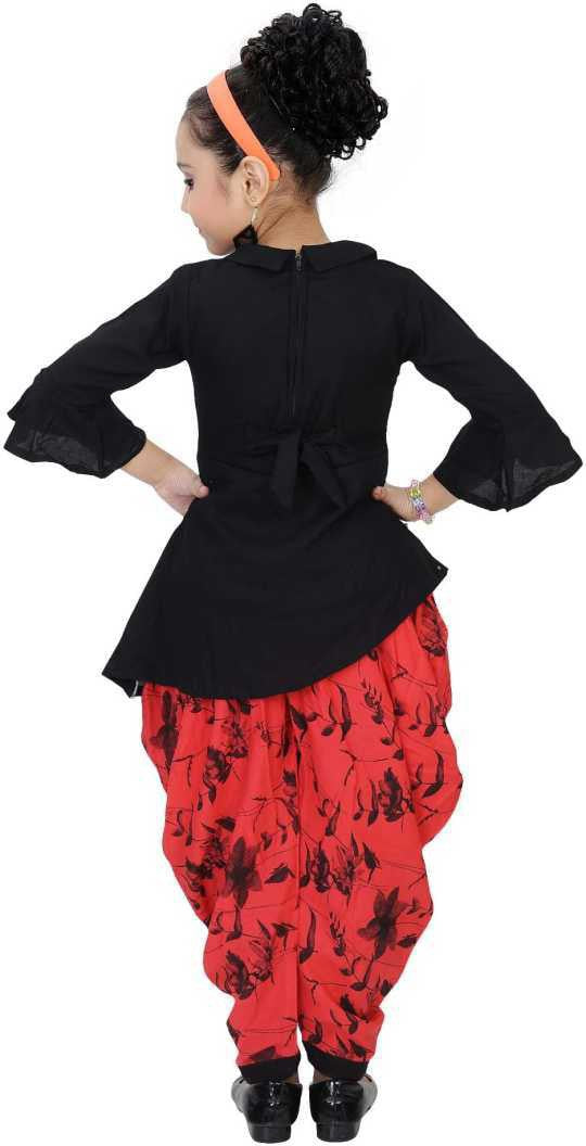Red & Black Viscose Rayon Kids Apparel Combo For Girls