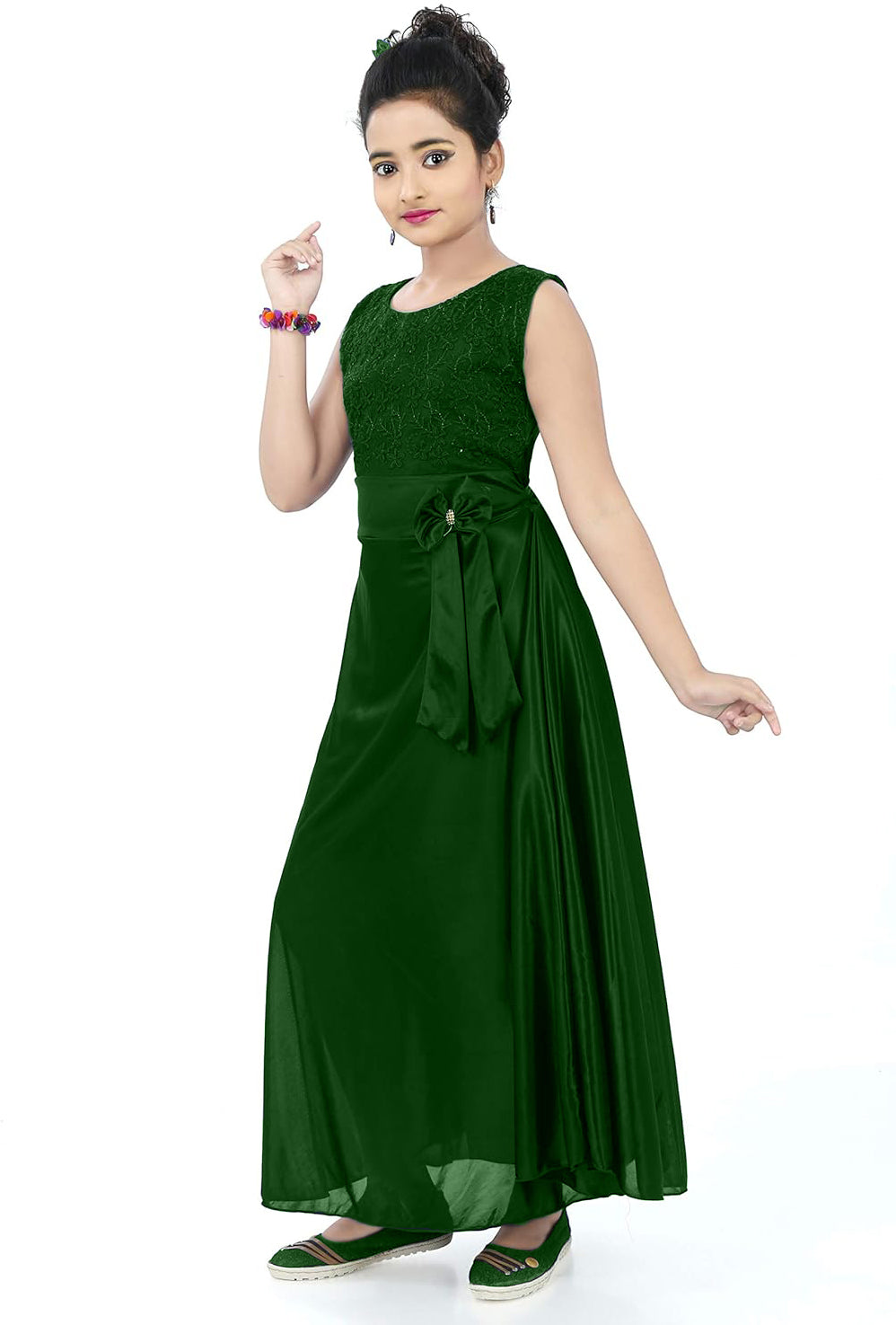 Green Satin Dress For Baby Girls