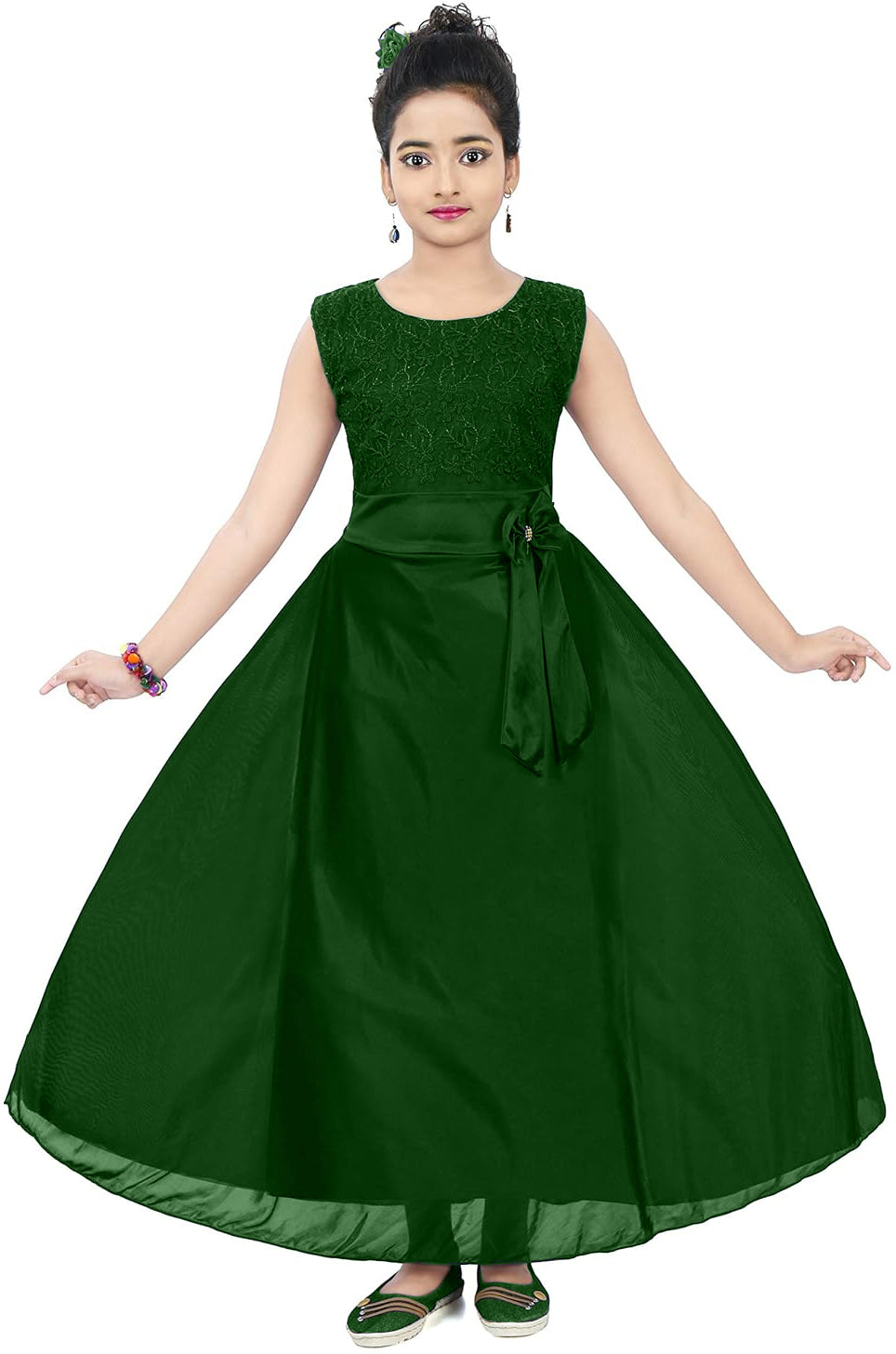 Green Satin Dress For Baby Girls