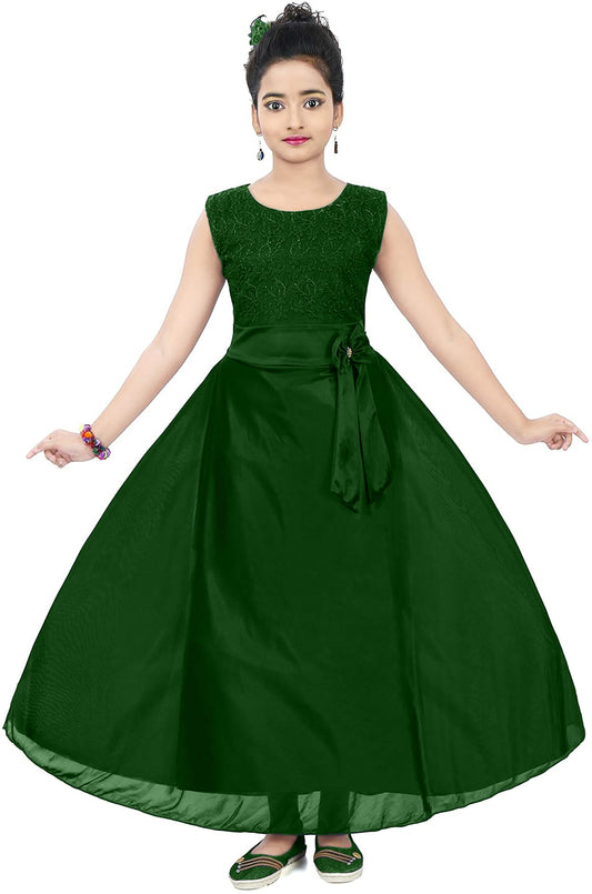 Green Satin Dress For Baby Girls