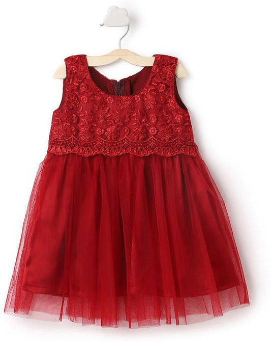 Maroon Net Dress For Girls