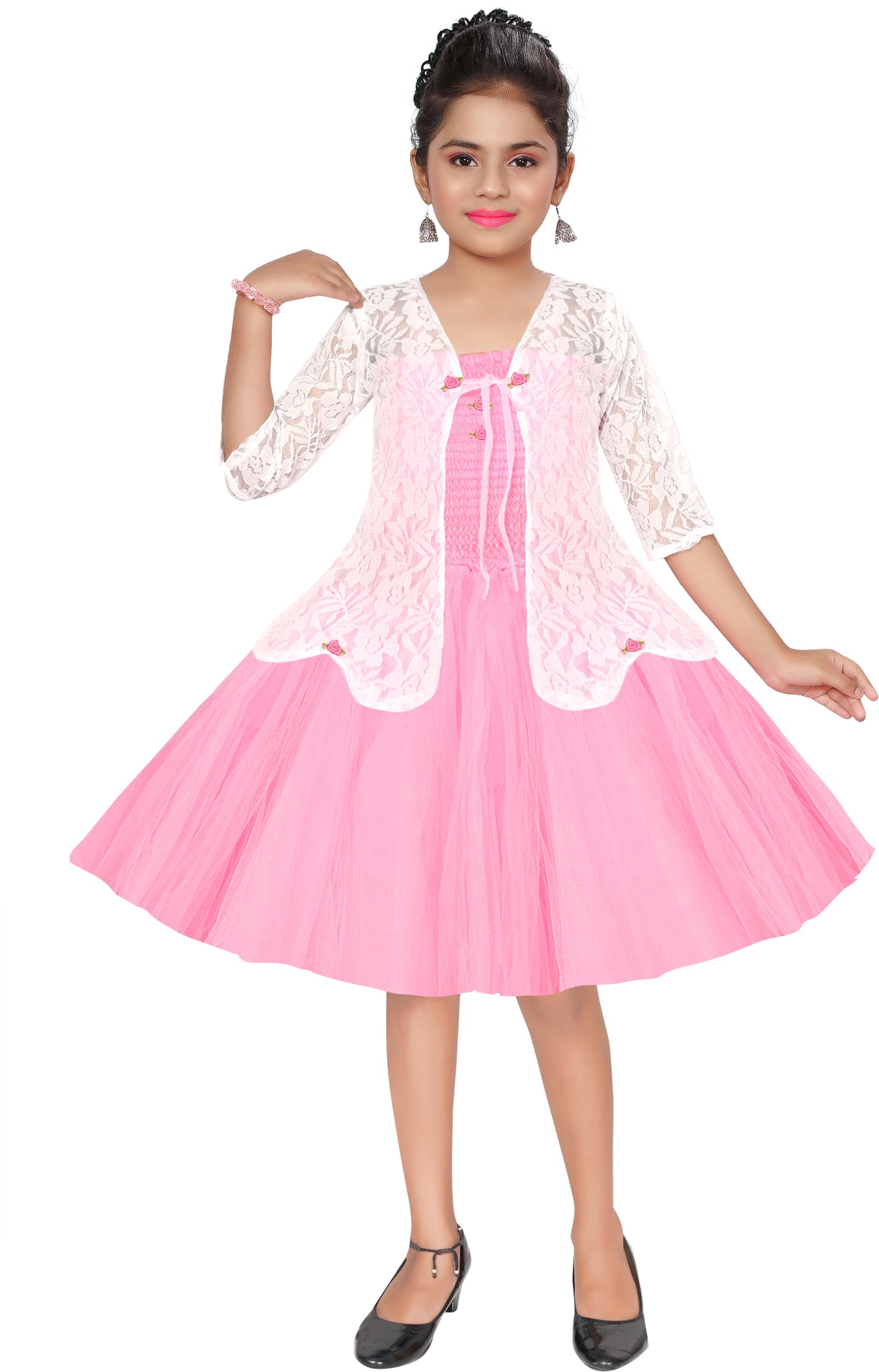 Pink Net Dress For Girls