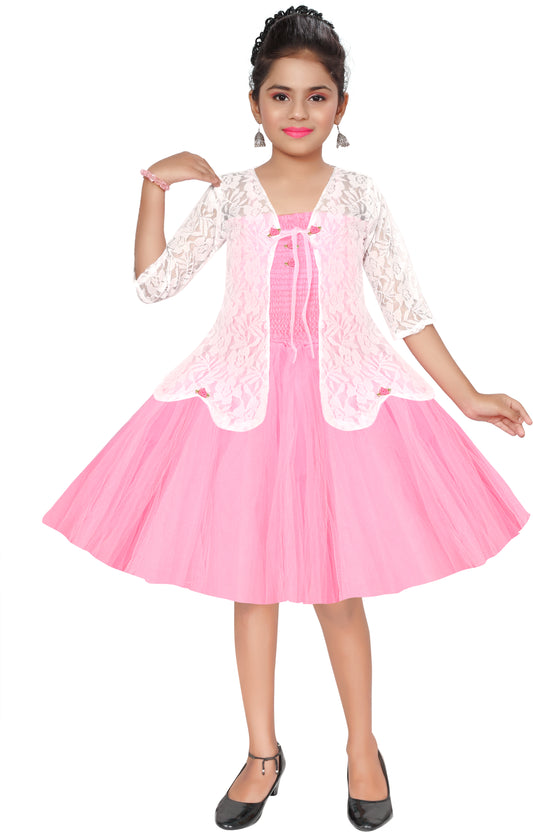 Pink Net Dress For Girls