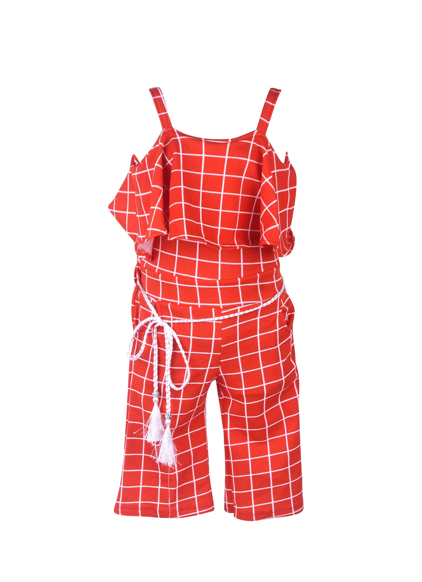 Orange Polycotton Kids Dungaree Romper For Girls