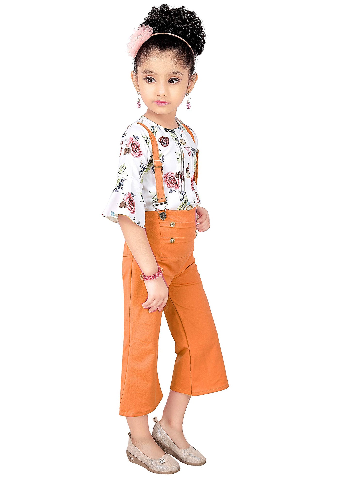 Peach Cotton Blend Kids Dungaree Romper For Girls
