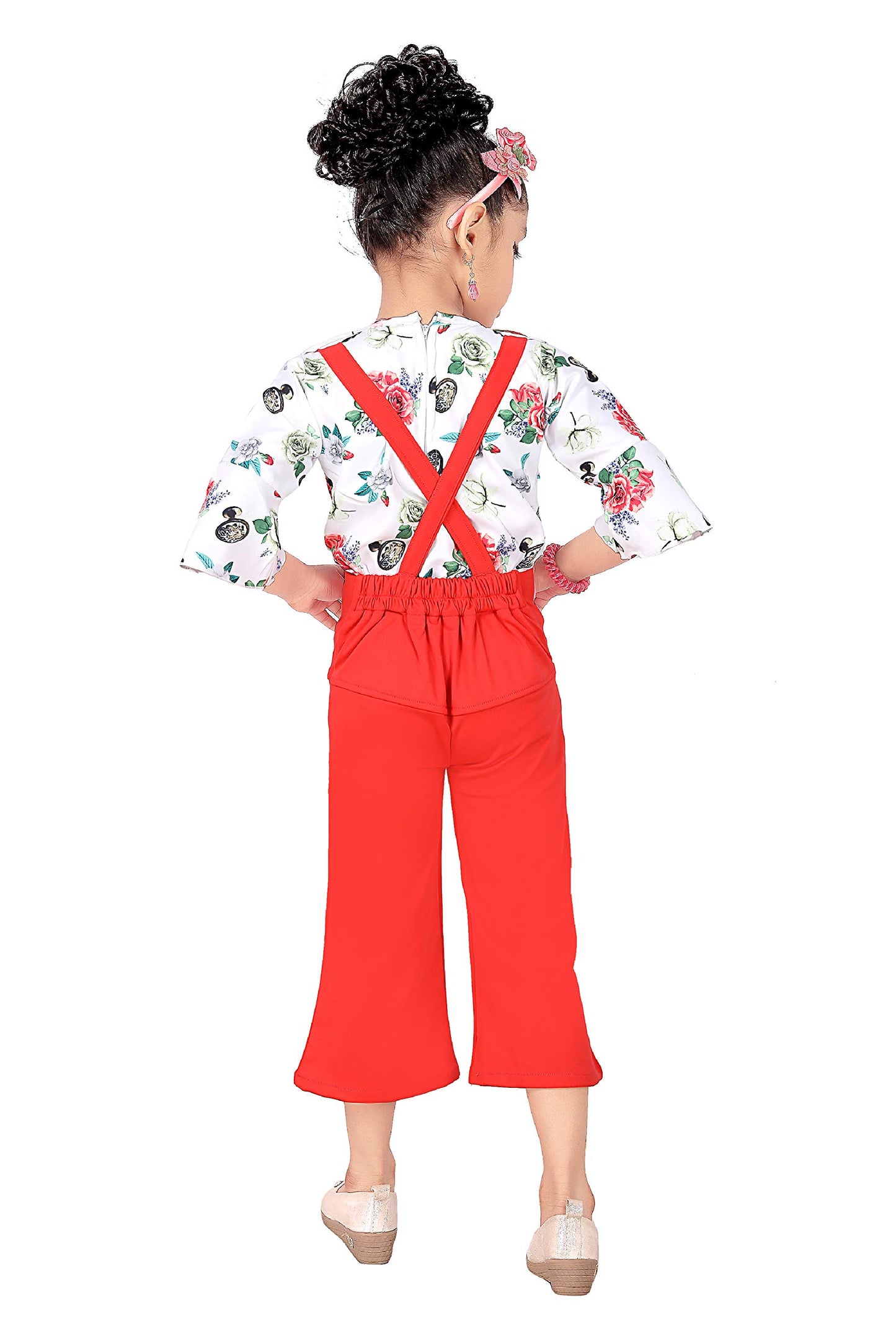 Coral Cotton Blend Kids Dungaree Romper For Girls