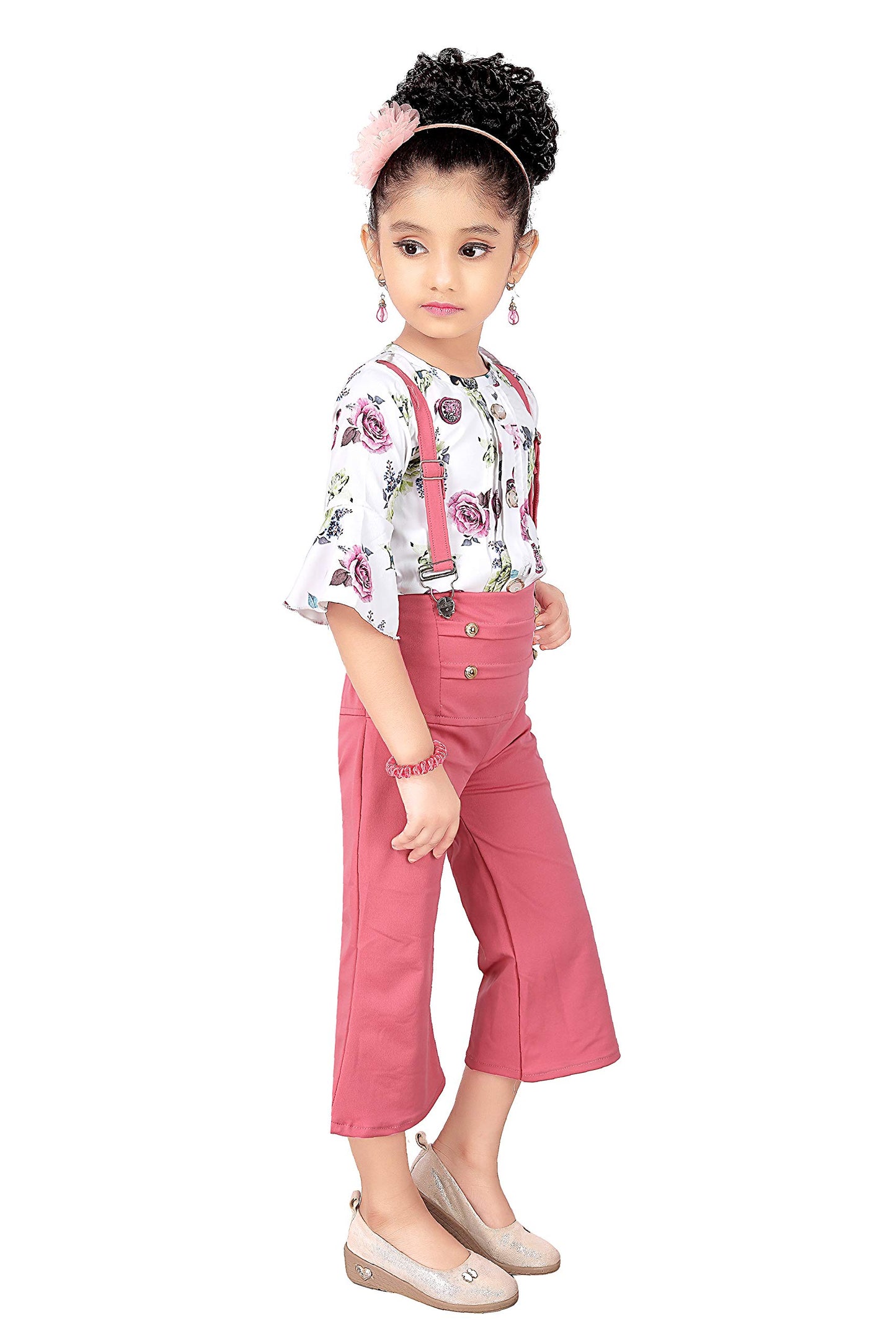 Pink Cotton Blend Kids Dungaree Romper For Girls
