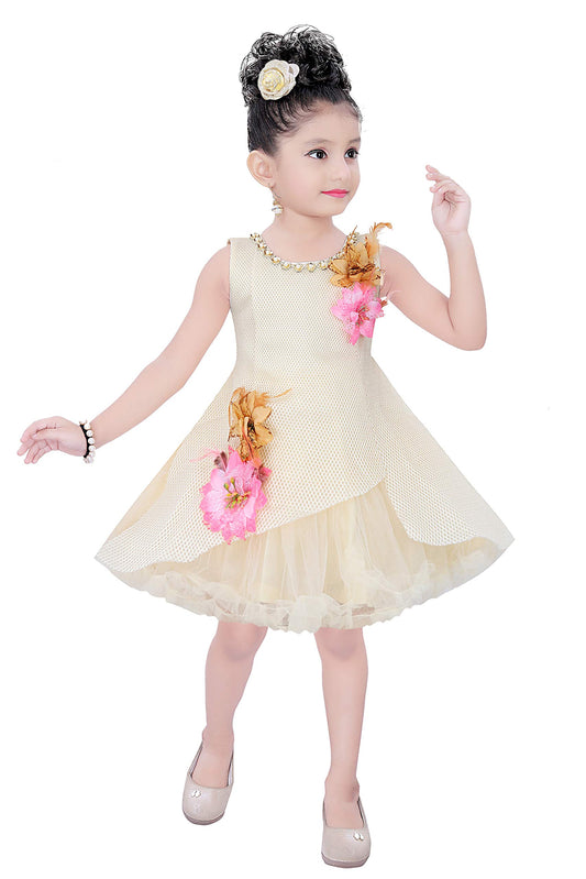 Cream Net Dress For Girls