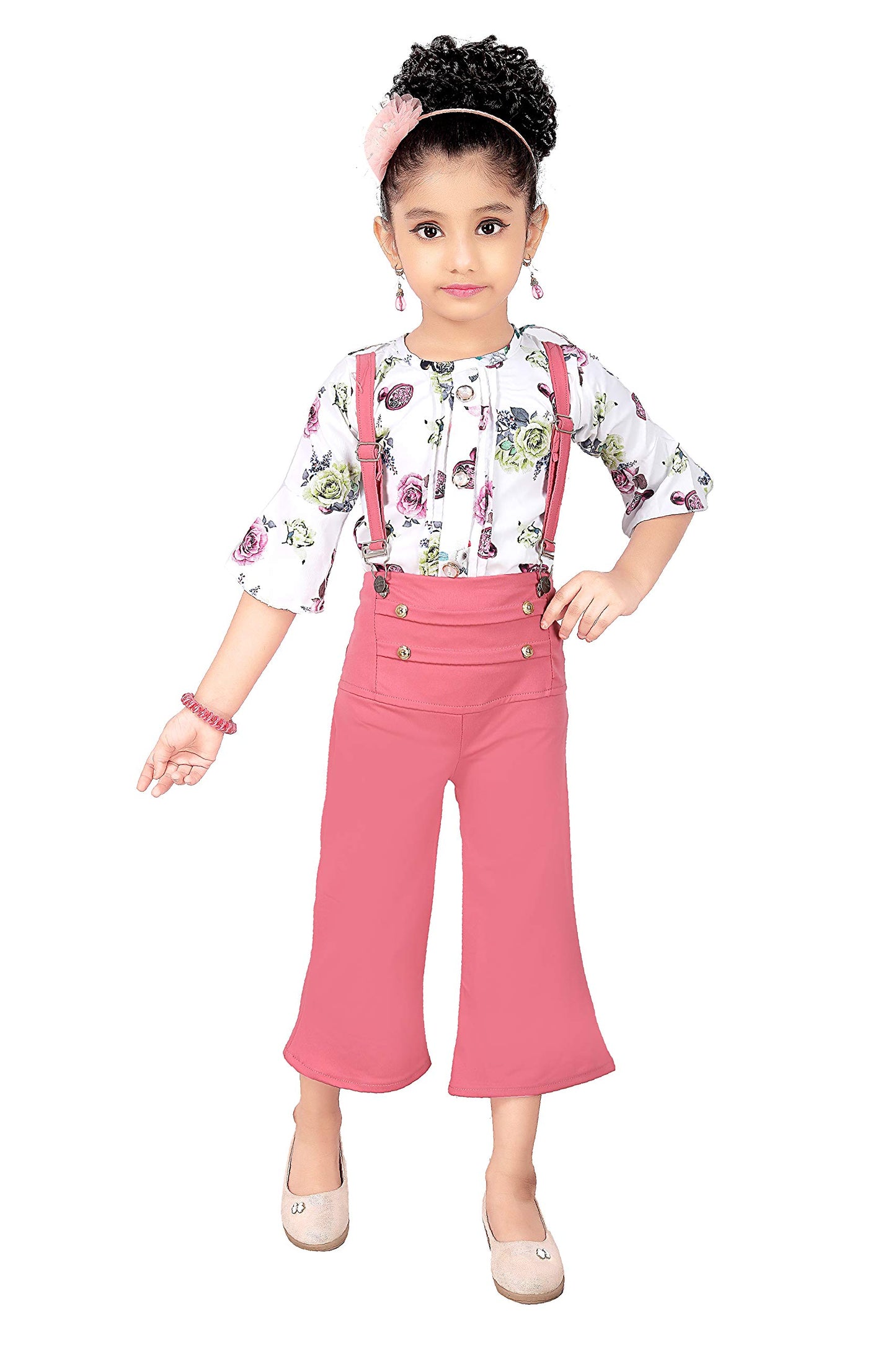 Pink Cotton Blend Kids Dungaree Romper For Girls