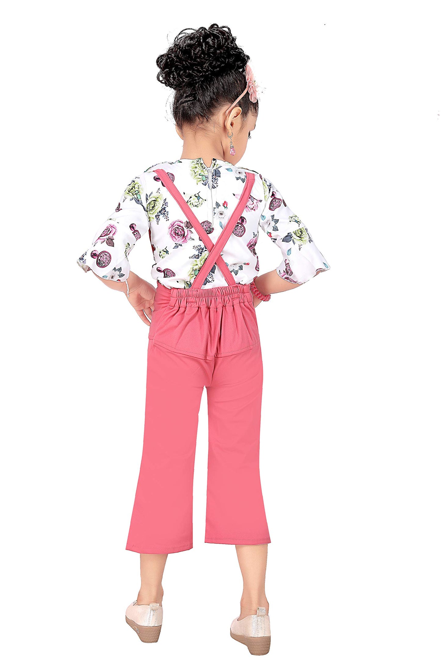 Pink Cotton Blend Kids Dungaree Romper For Girls