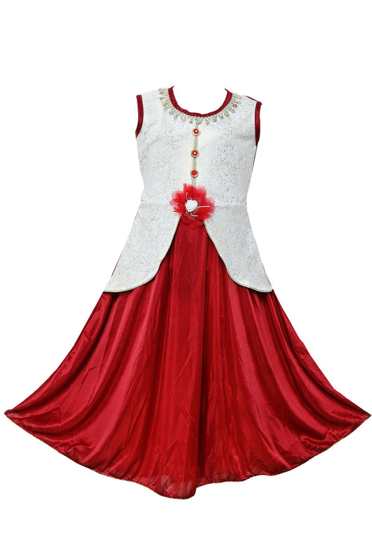 Maroon Satin Dress For Girls