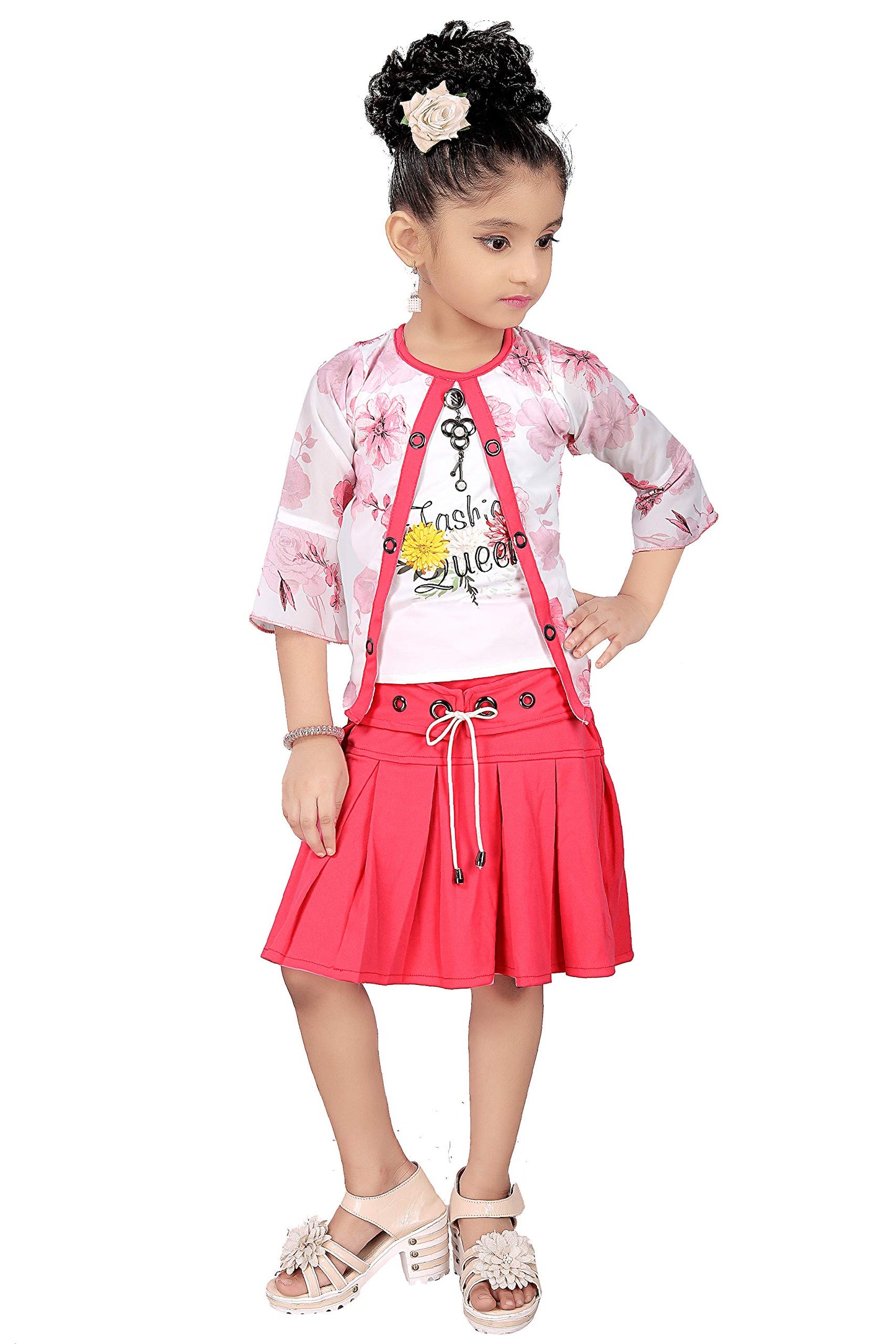 Pink Cotton Blend Kids Apparel Combo For Girls