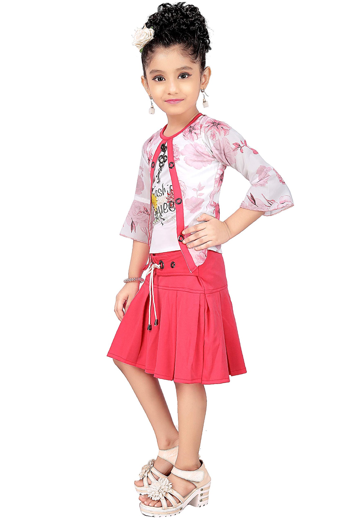 Pink Cotton Blend Kids Apparel Combo For Girls