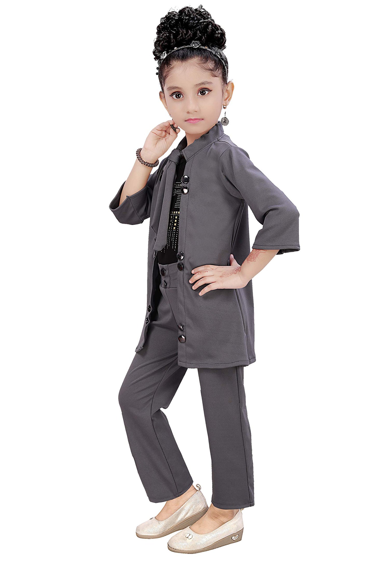 Grey Cotton Blend Kids Apparel Combo For Girls